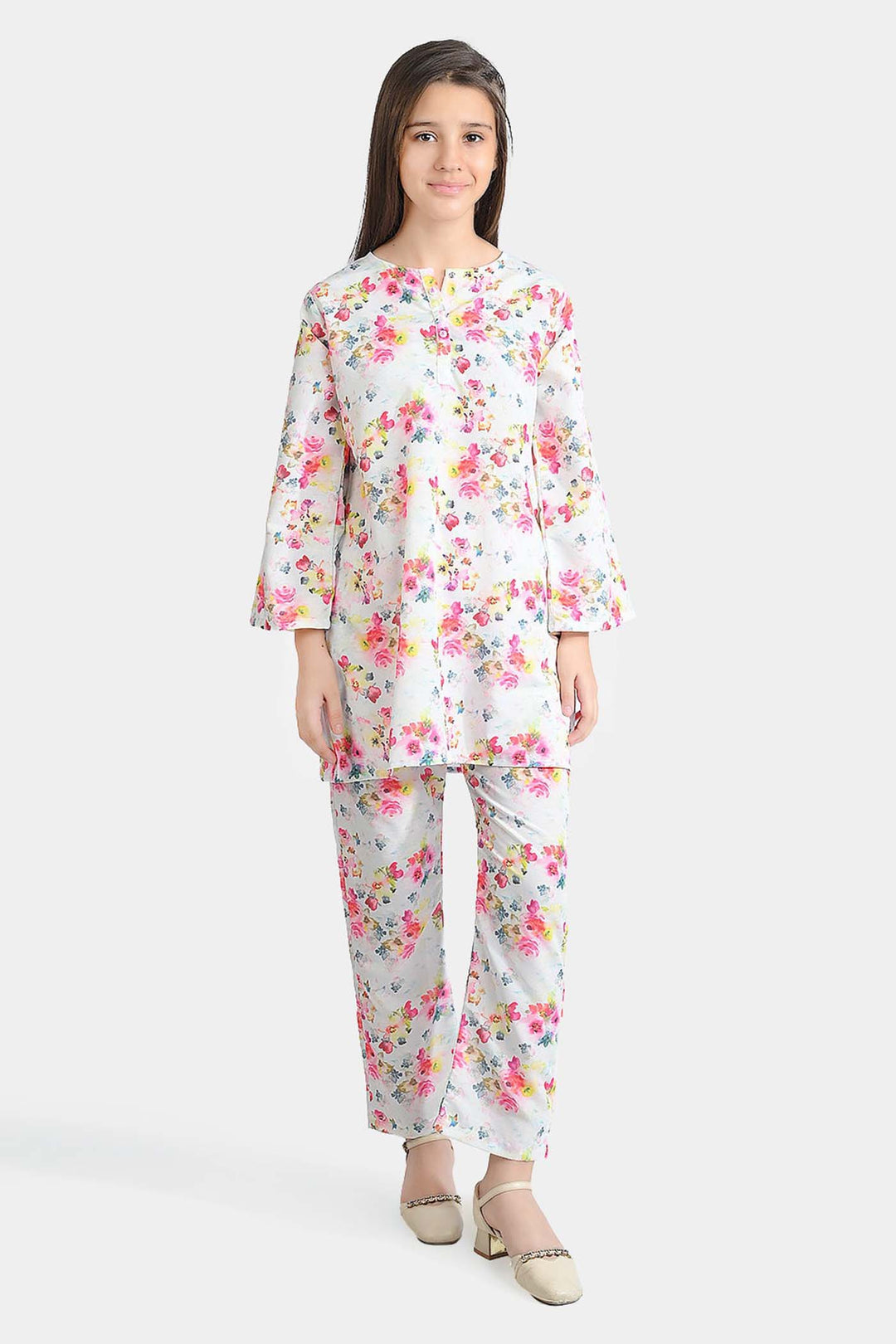 Girls Poly Cambric Printed 2Pcs Suit Floral-Multi