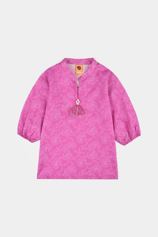 Girls Cotton Poplin Printed 2Piece Kantha Stitch-Purple
