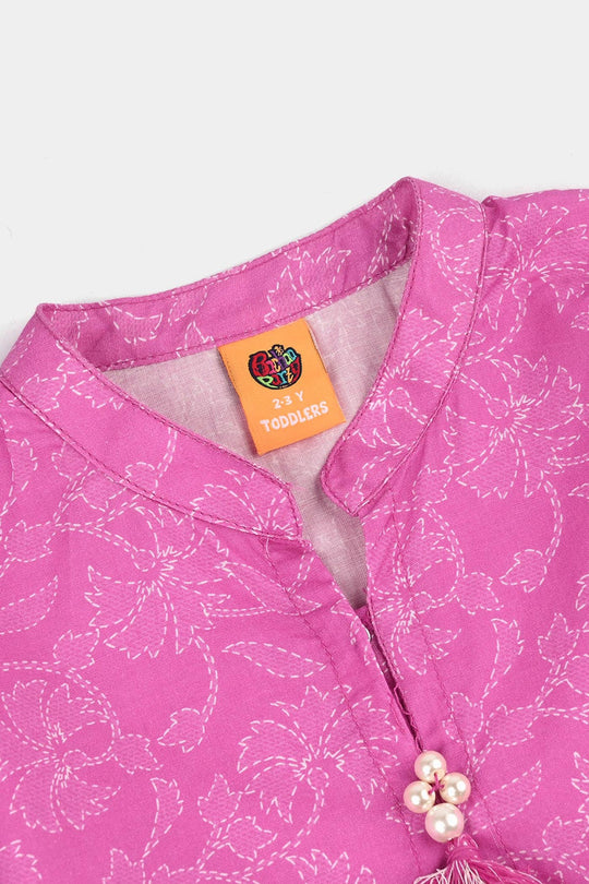 Girls Cotton Poplin Printed 2Piece Kantha Stitch-Purple