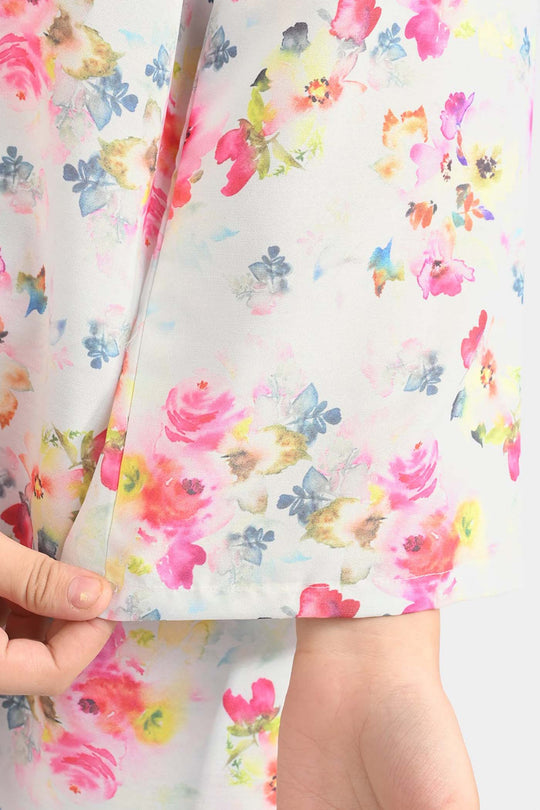 Girls Poly Cambric Printed 2Pcs Suit Floral-Multi