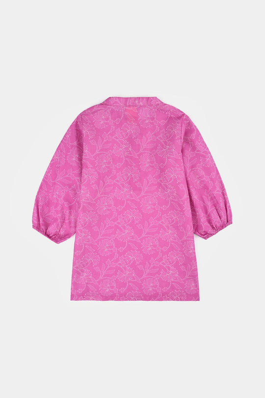 Girls Cotton Poplin Printed 2Piece Kantha Stitch-Purple