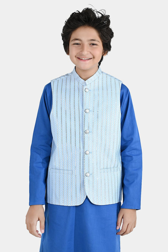 Boys Poly Viscose Waistcoat (Cloudy) - Blue