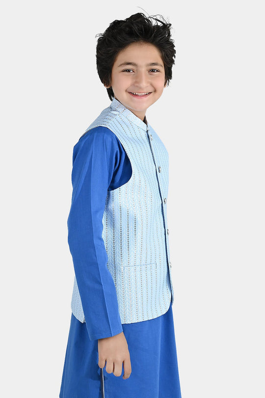 Boys Poly Viscose Waistcoat (Cloudy) - Blue