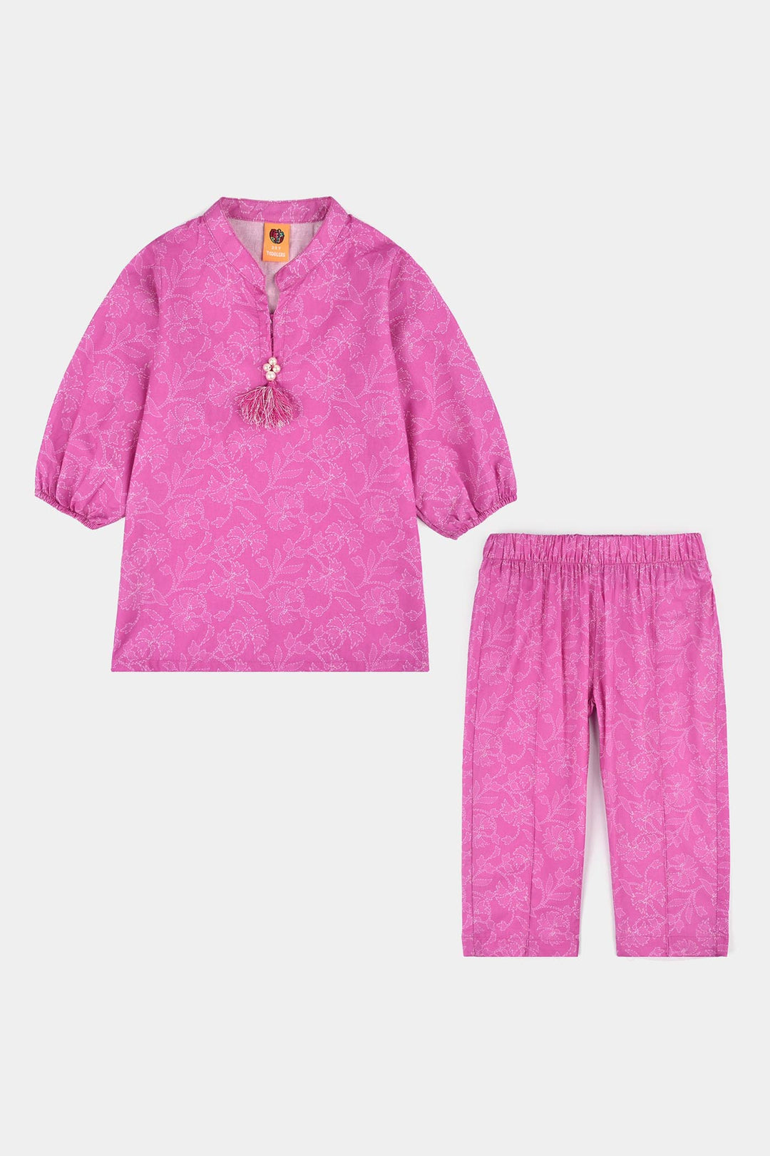 Girls Cotton Poplin Printed 2Piece Kantha Stitch-Purple