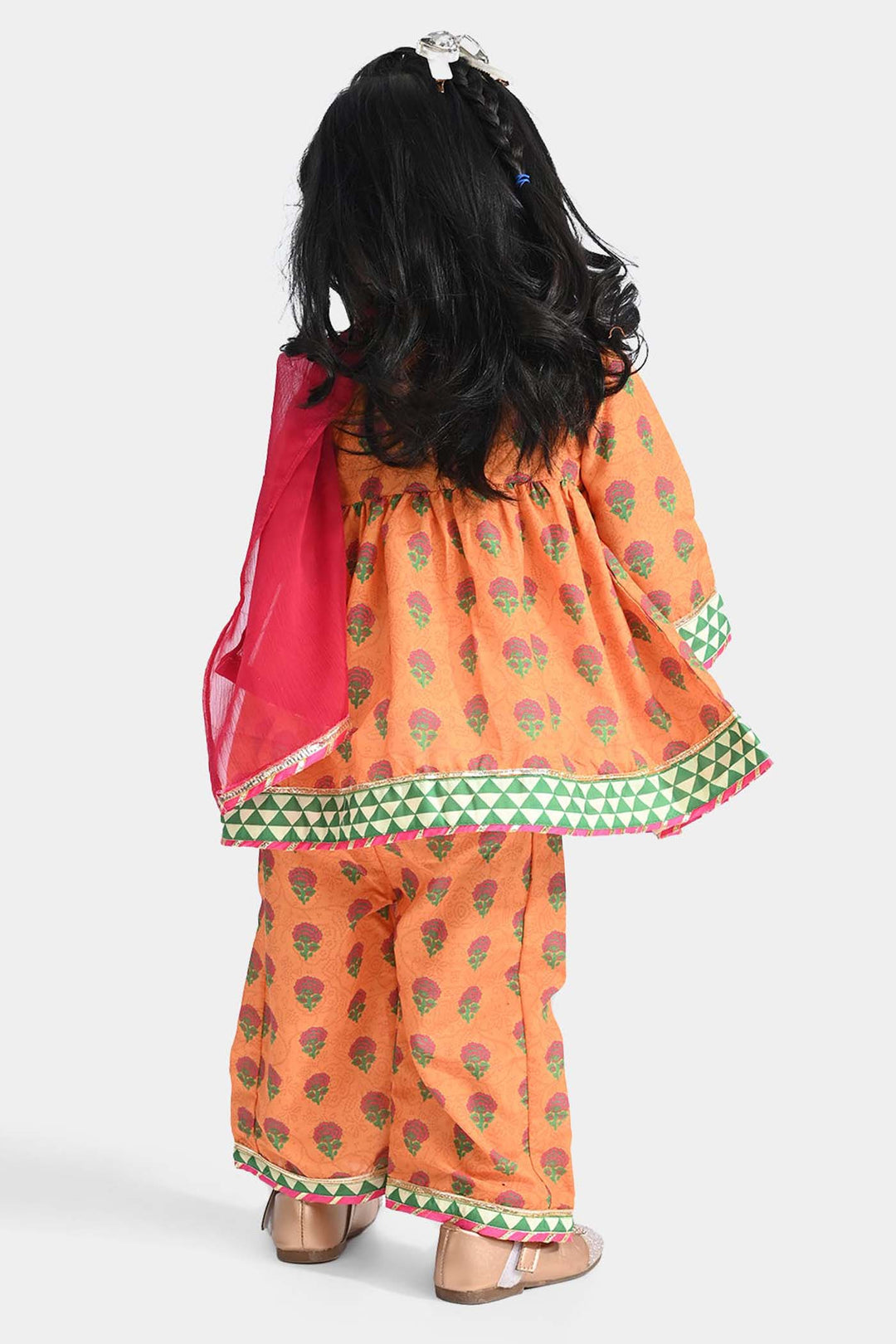 Infant Girls Poly Cambric 3Pcs Suit Narangi-ORANGE