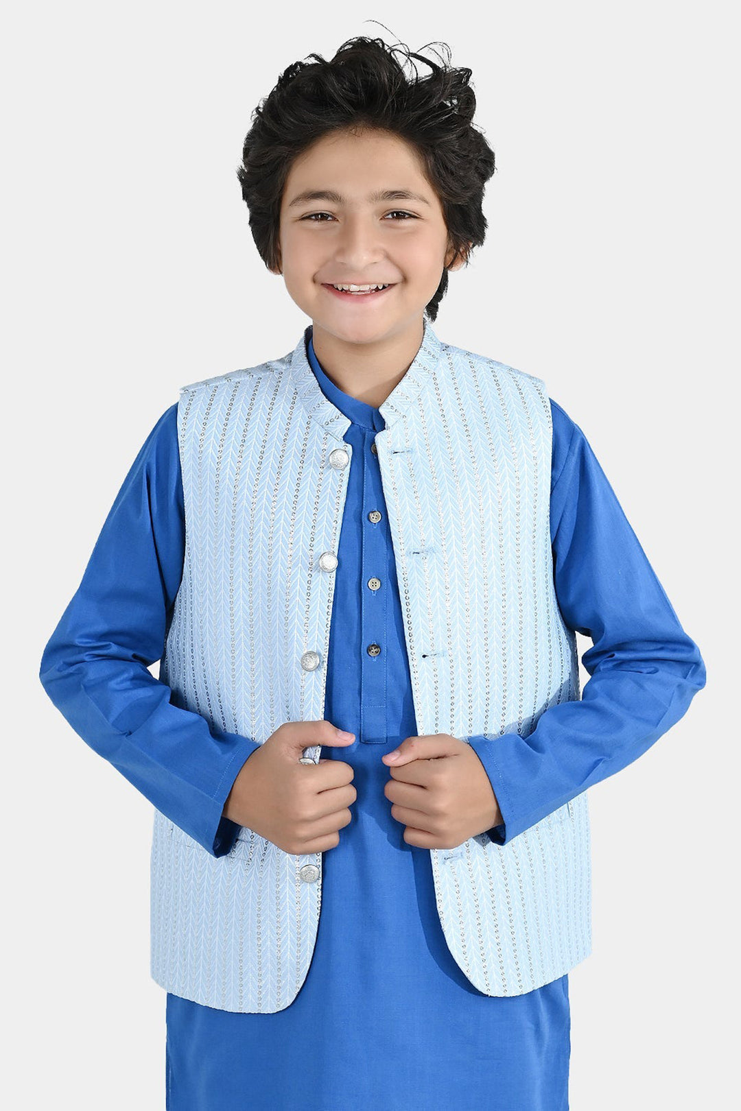 Boys Poly Viscose Waistcoat (Cloudy) - Blue