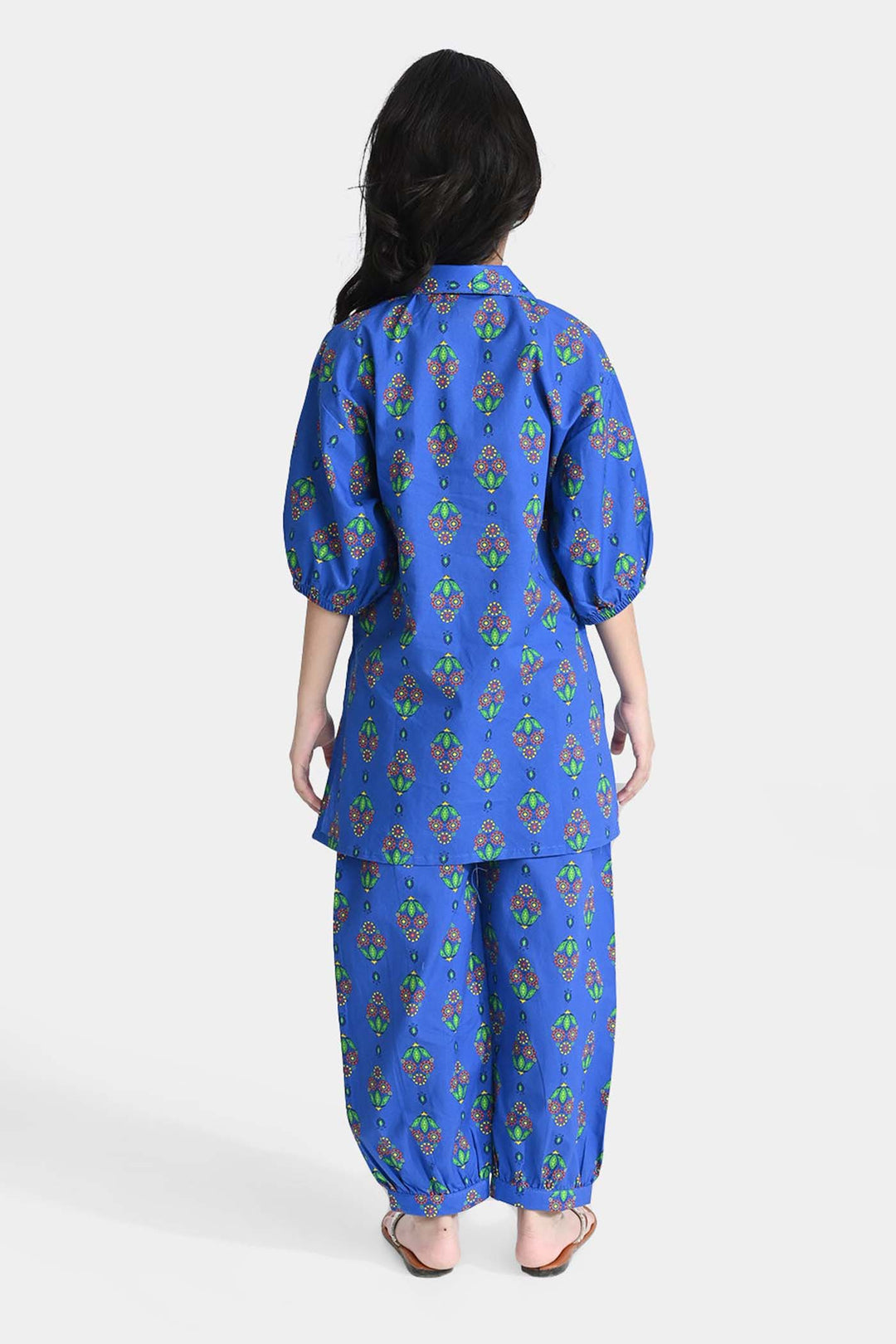 Girls Cotton Printed 2 Pcs Saya Bahar-Blue