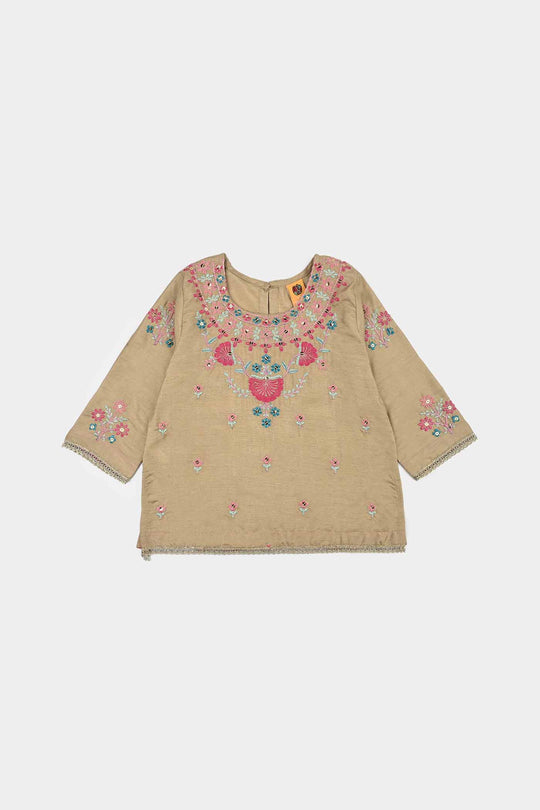 Girls Raw Silk 3Piece-BEIGE