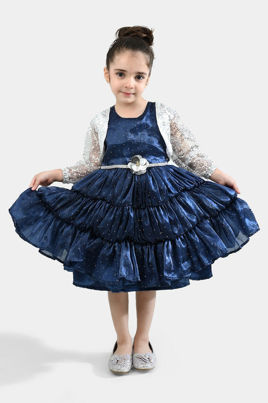 Girls Organza Fancy Frock-Glow-Blue
