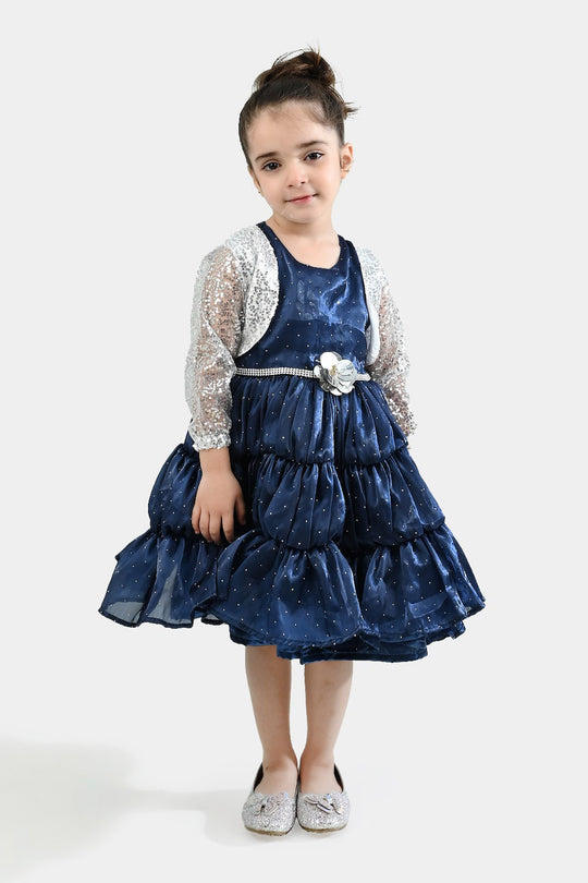 Girls Organza Fancy Frock-Glow-Blue