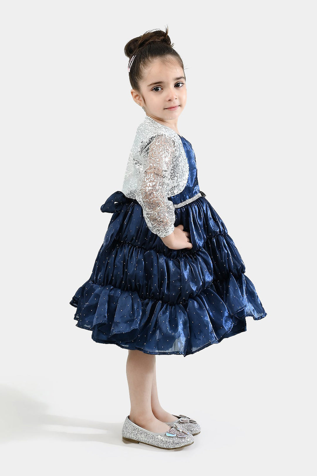Girls Organza Fancy Frock-Glow-Blue