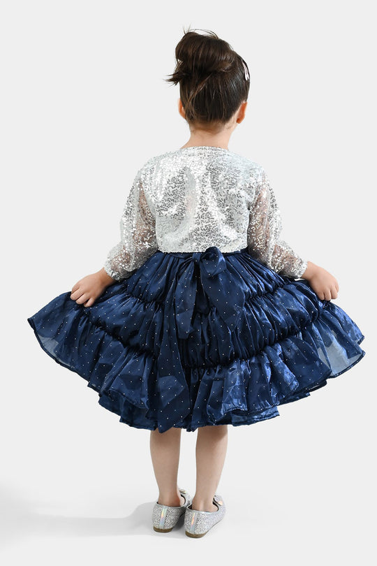 Girls Organza Fancy Frock-Glow-Blue