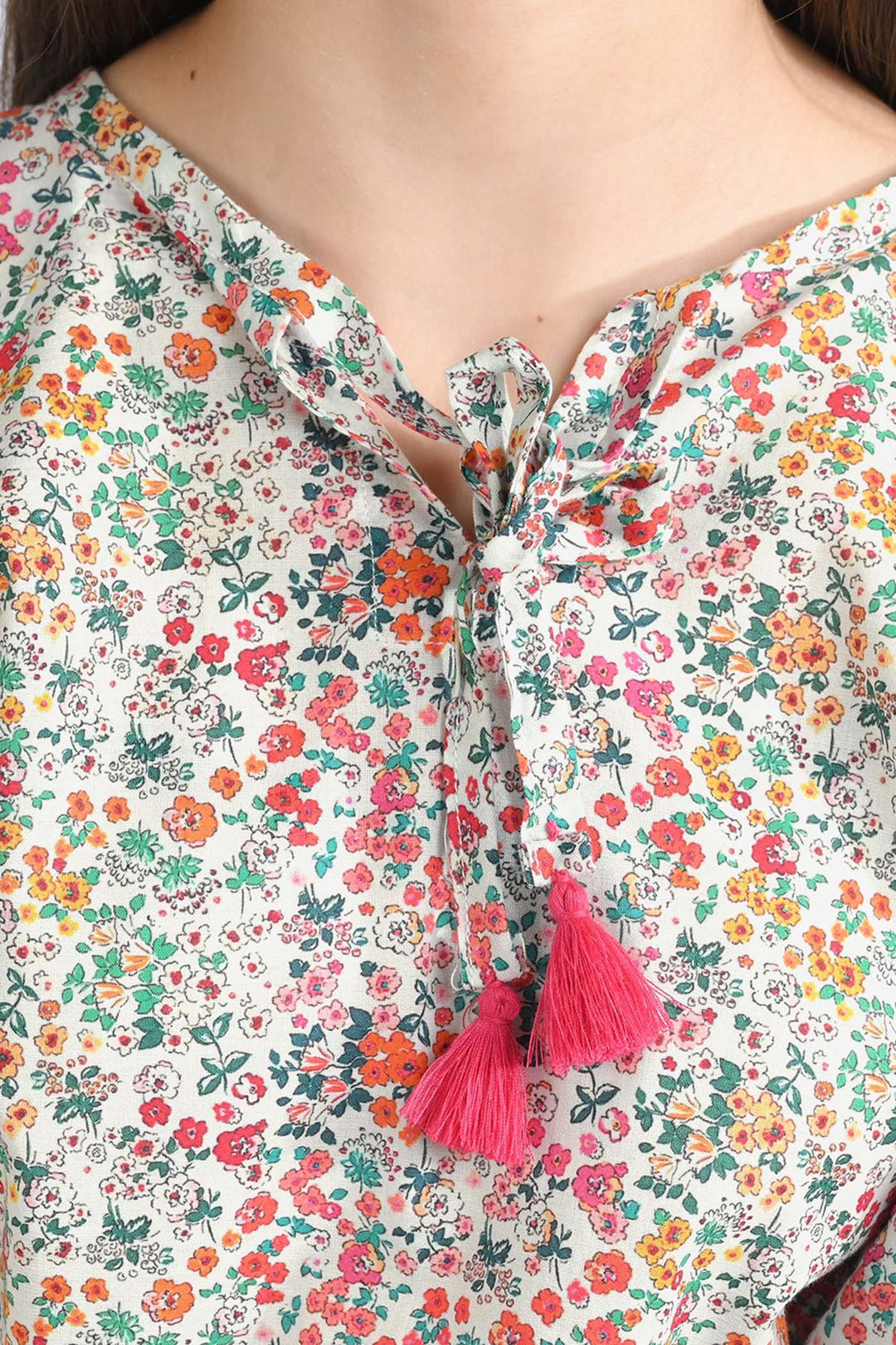 Girls Cotton Poplin Casual Top Chin Print-Multi