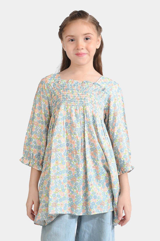 Girls Cotton Viscose Casual Frock Grey Bunny