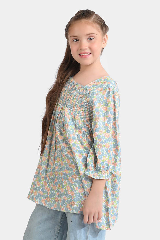 Girls Cotton Viscose Casual Frock Grey Bunny