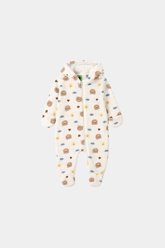 Infant Boys Sherpa Romper Teddy-White