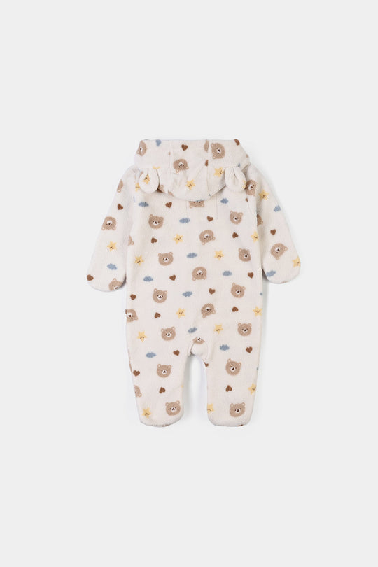Infant Boys Sherpa Romper Teddy-White