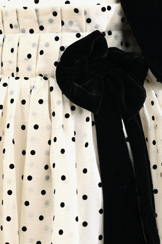 Girls Net Fancy Frock-Polka Dot-OFF-White