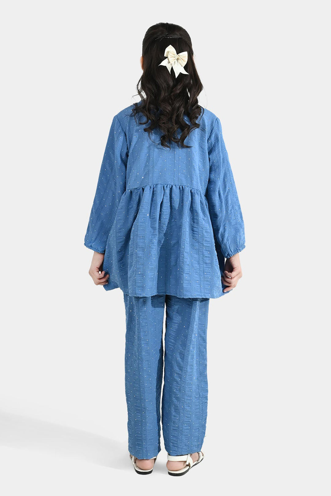 Girls Poly Lawn Co-Ord Set (Stars) - Blue