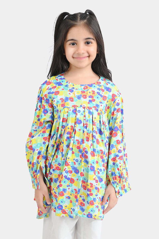 Girls Cotton Viscose Casual Top Color Full Pleated-Multi