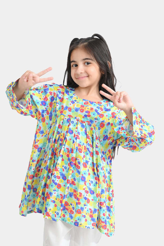 Girls Cotton Viscose Casual Top Color Full Pleated-Multi