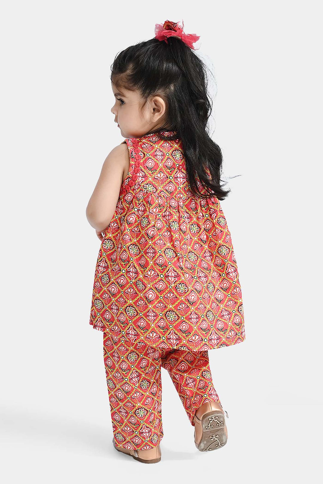 Infant Girls Cotton Poplin Printed 2 Pcs Surkh Phool-Multi