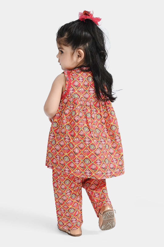 Infant Girls Cotton Poplin Printed 2 Pcs Surkh Phool-Multi