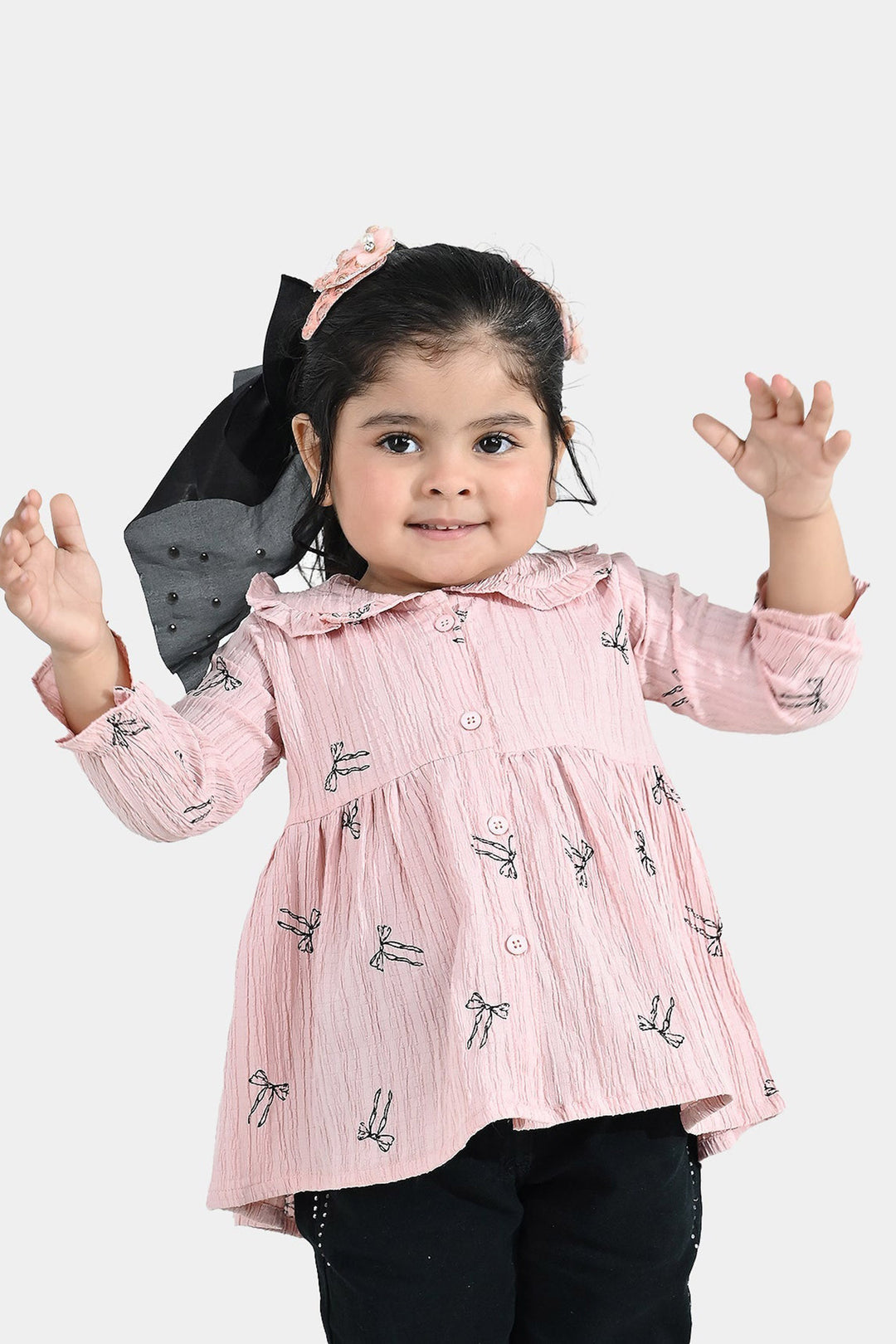 Infant Girls Cotton Casual Top (Bow) - Light Pink