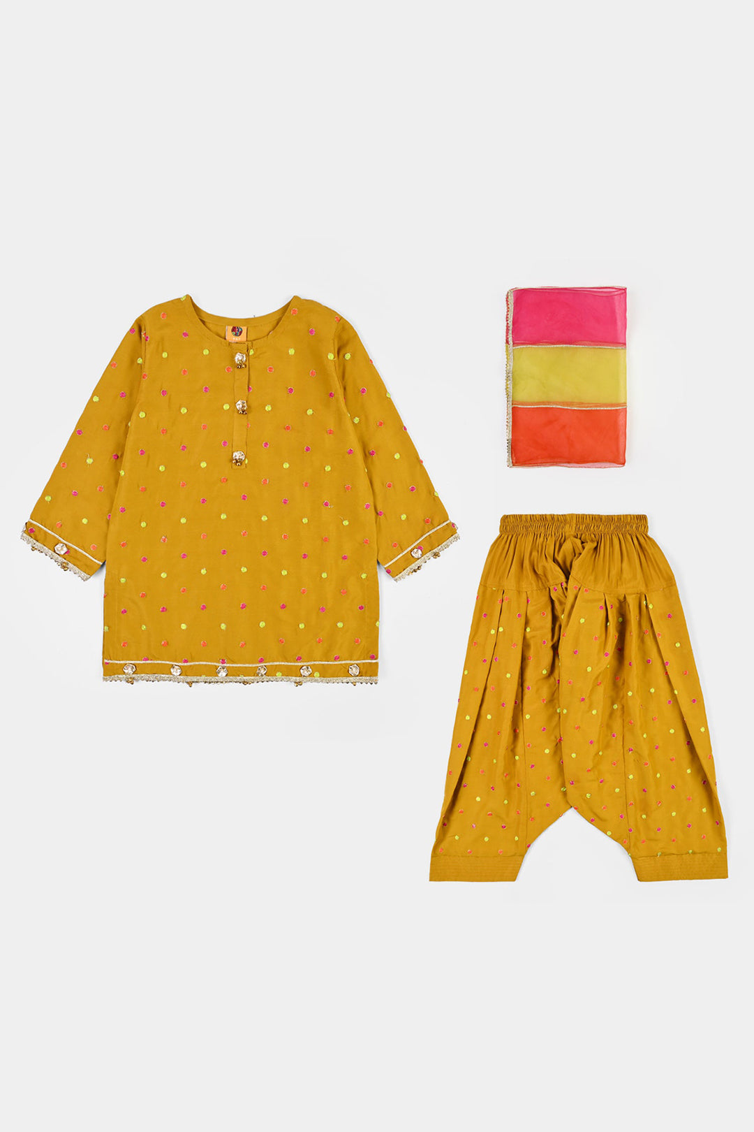 Girls Raw Silk 3Pcs Desi Diva-Lt.Mustard