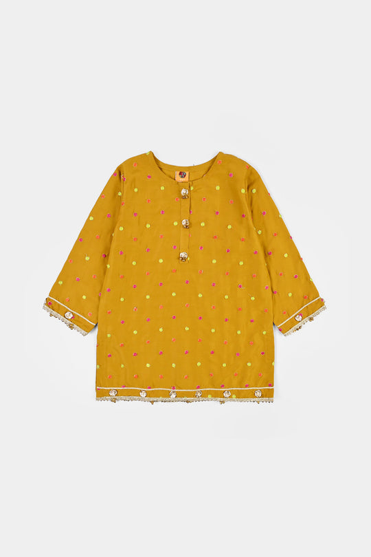 Girls Raw Silk 3Pcs Desi Diva-Lt.Mustard
