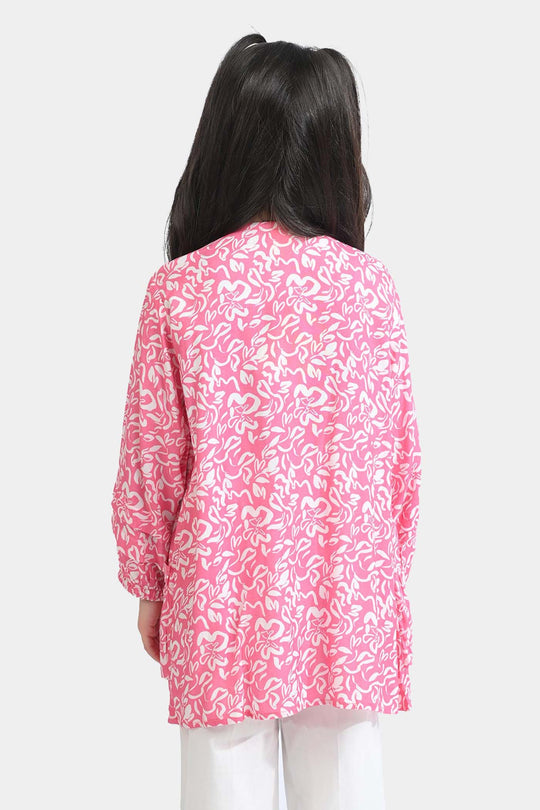 Girls Cotton Viscose Casual Top Pink Gathers-Multi