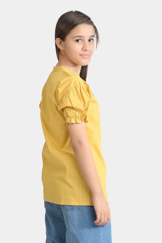 Girls Poly Cotton Casual Top Sea Shell-Mustard