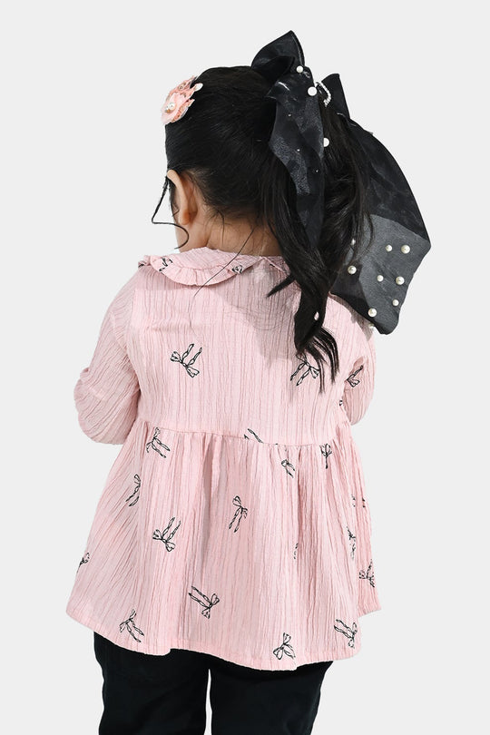Infant Girls Cotton Casual Top (Bow) - Light Pink