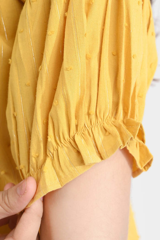 Girls Poly Cotton Casual Top Sea Shell-Mustard