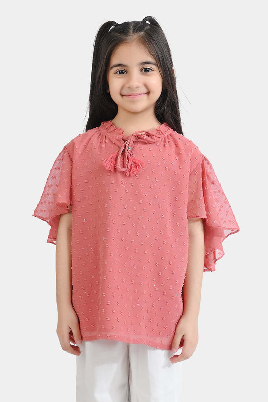Girls Poly Cotton Casual Top-Peach