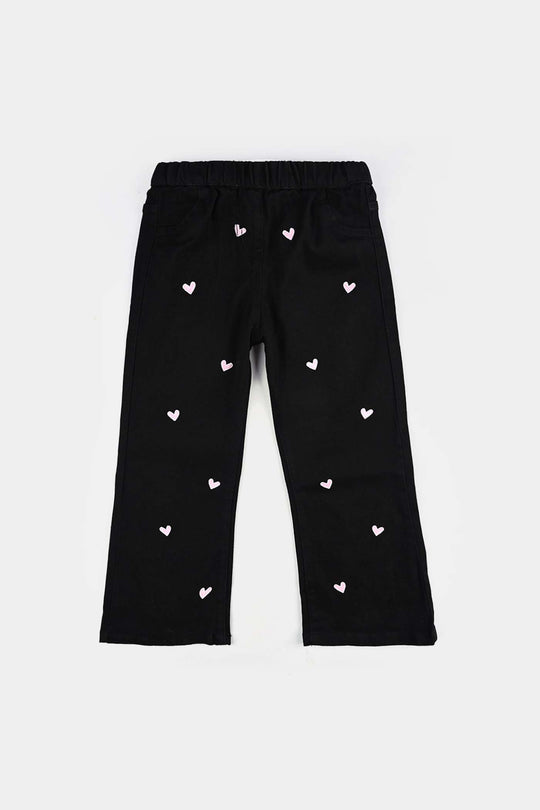Girls Denim Stretch HEARTS-BLACK