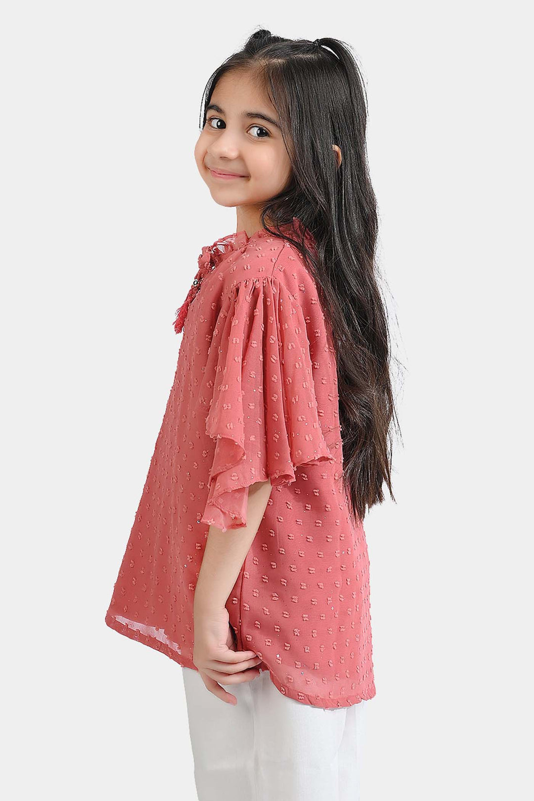 Girls Poly Cotton Casual Top-Peach