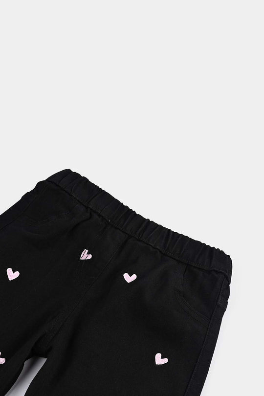 Girls Denim Stretch HEARTS-BLACK