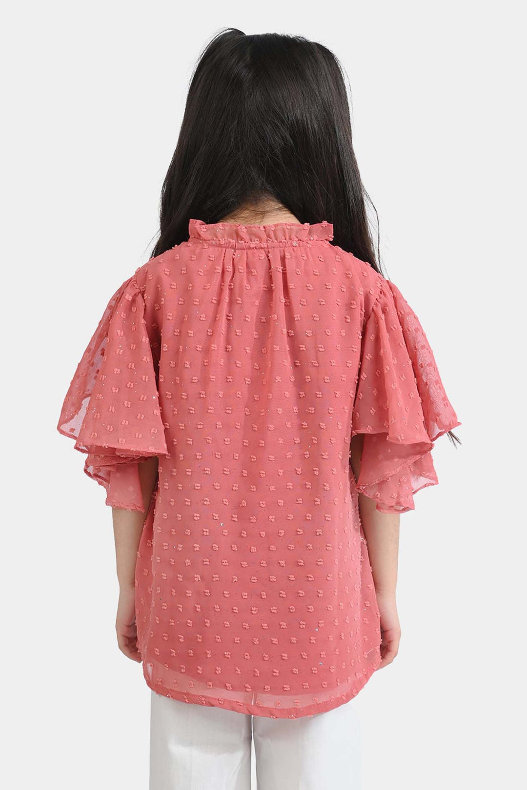 Girls Poly Cotton Casual Top-Peach