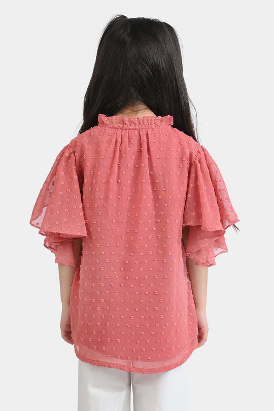 Girls Poly Cotton Casual Top-Peach