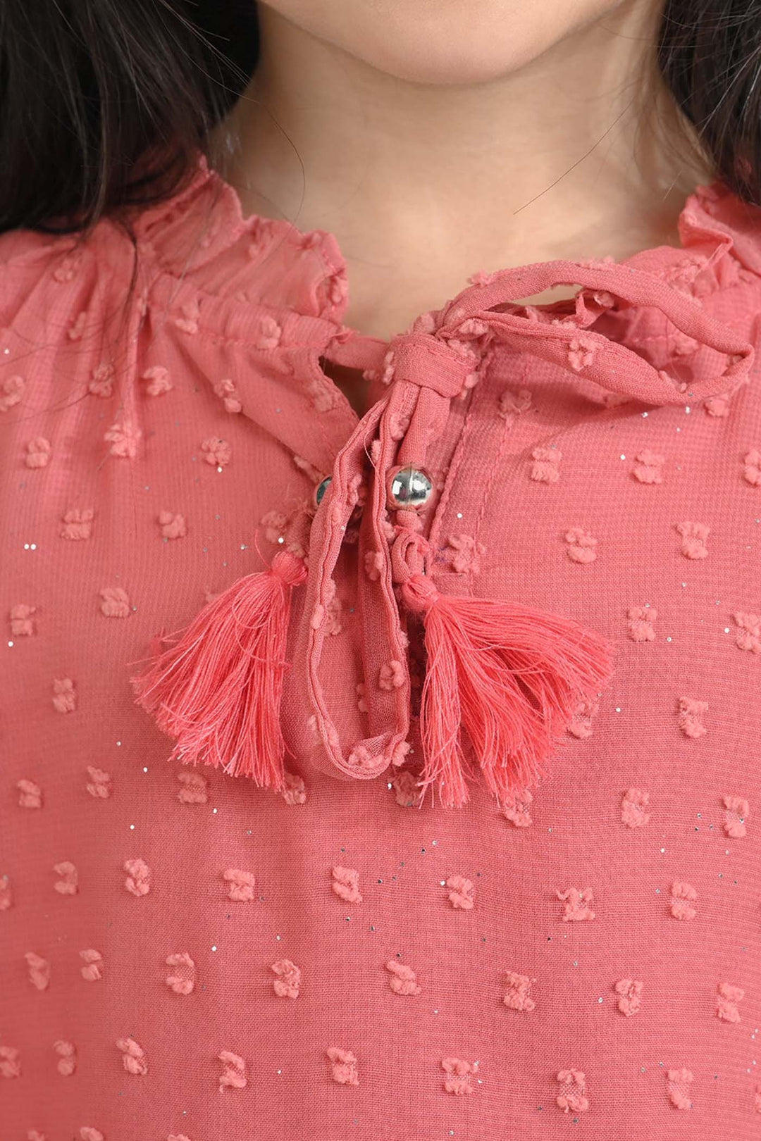 Girls Poly Cotton Casual Top-Peach