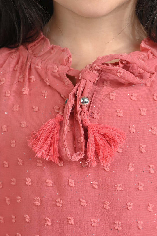 Girls Poly Cotton Casual Top-Peach