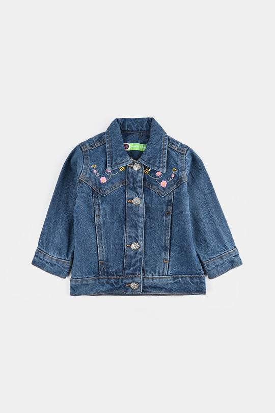 Infant Girls Denim Stretch Woven Jacket Floral Bee-LT.Blue