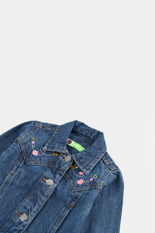 Infant Girls Denim Stretch Woven Jacket Floral Bee-LT.Blue