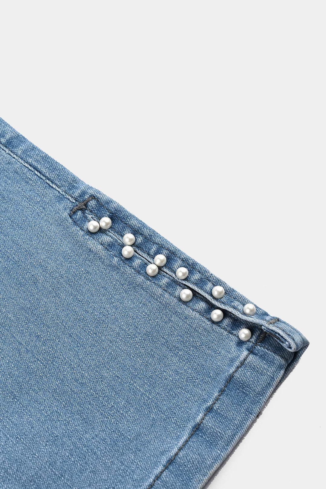 Girls Denim Stretch Jeggings Slit Hem-LIGHT BLUE