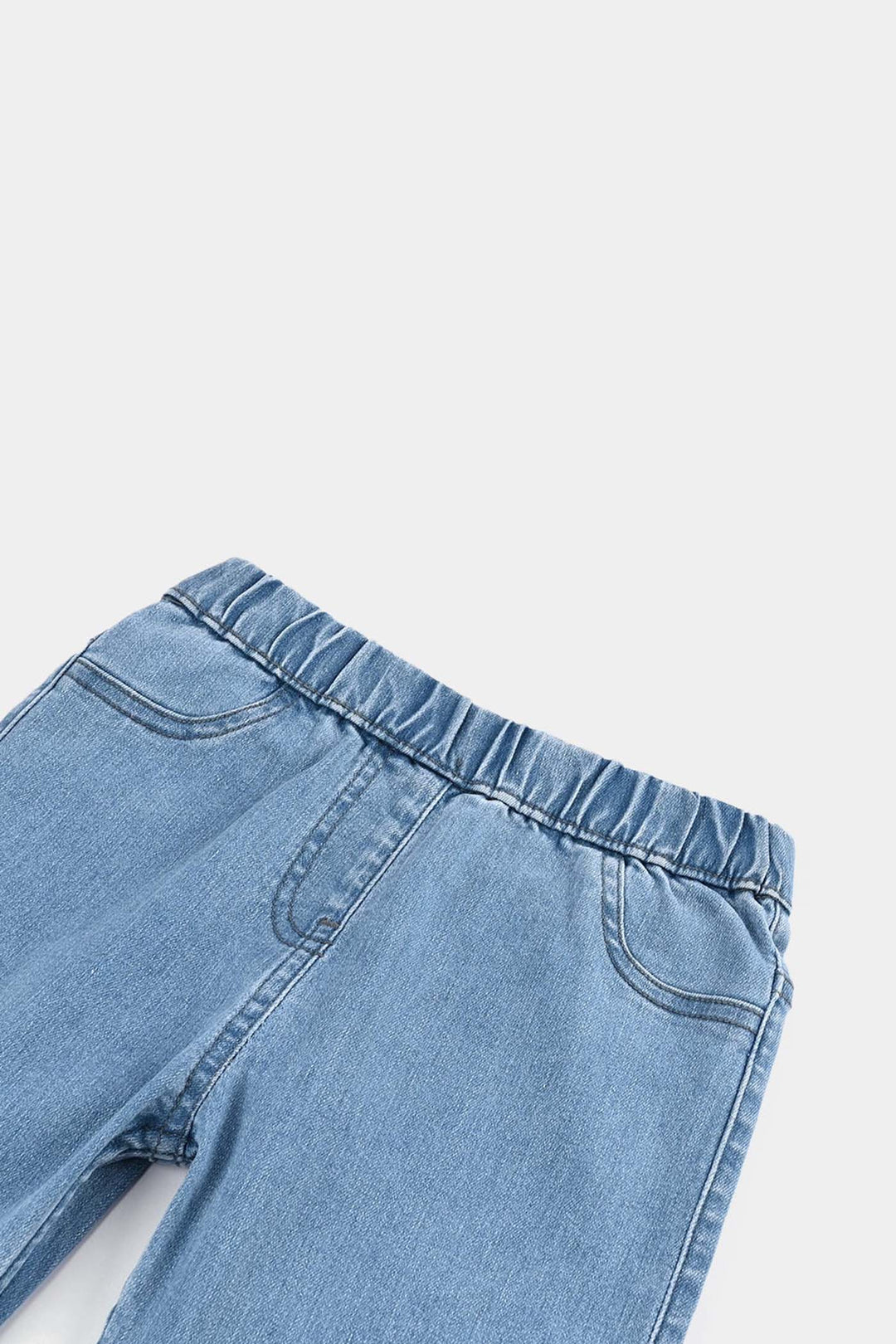 Girls Denim Stretch Jeggings Slit Hem-LIGHT BLUE