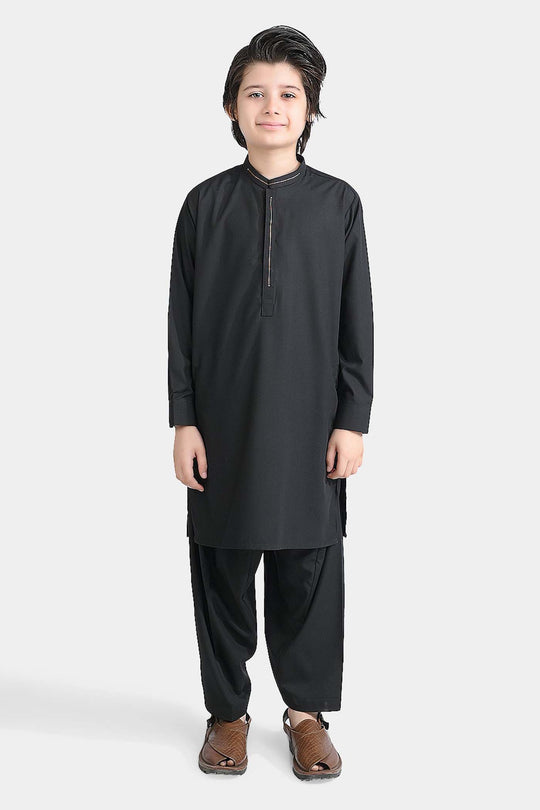 Boys Poly Viscose Kurta Shalwar Suit (Blended)-BLACK