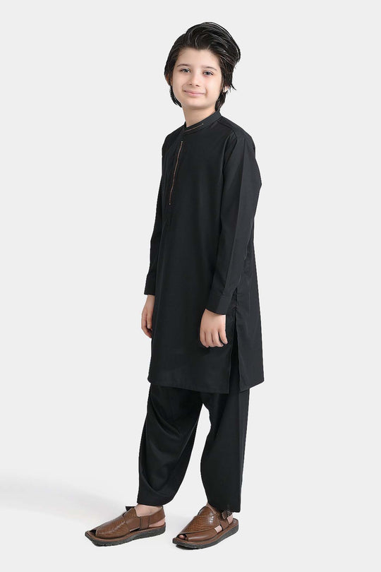 Boys Poly Viscose Kurta Shalwar Suit (Blended)-BLACK