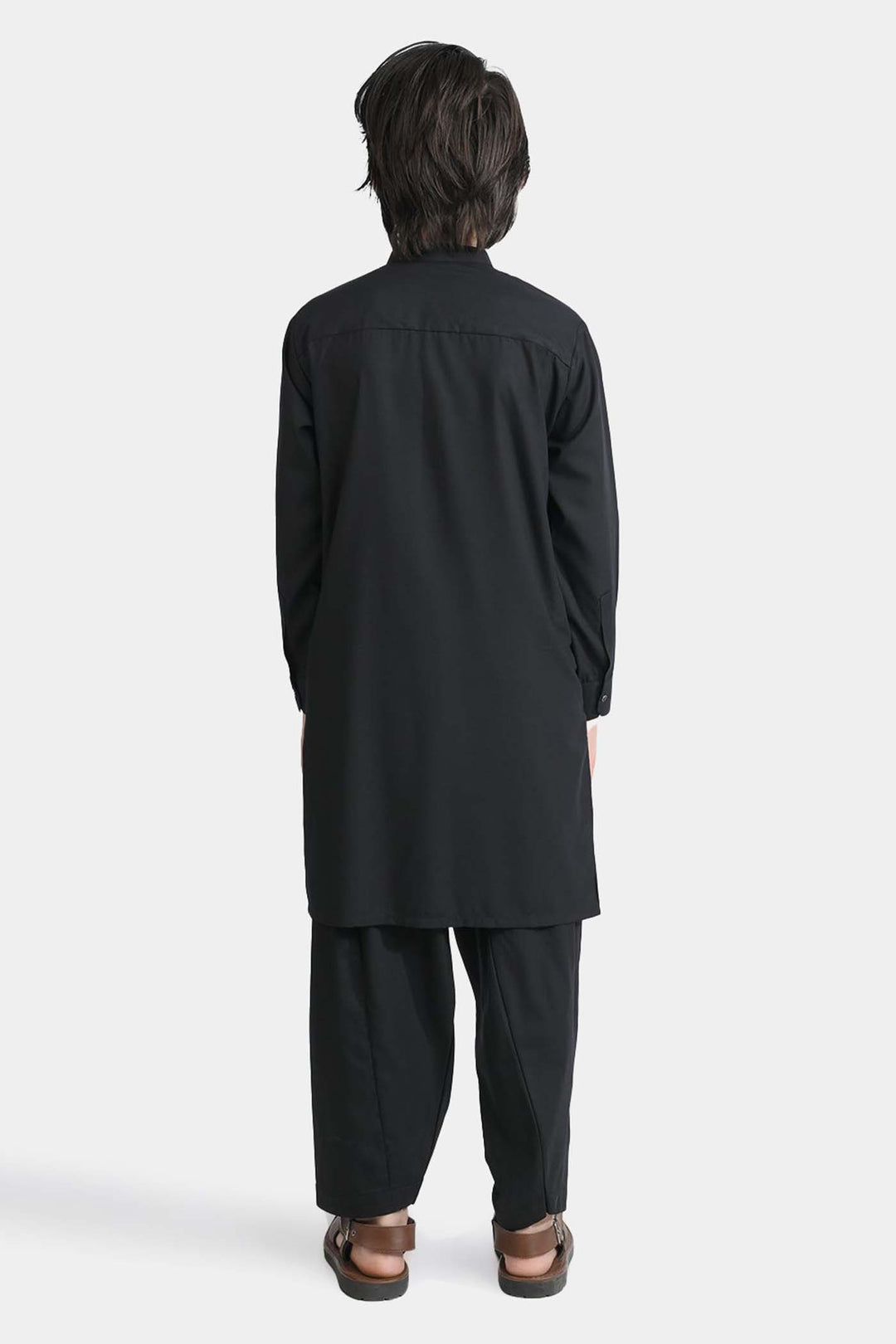 Boys Poly Viscose Kurta Shalwar Suit (Blended)-BLACK
