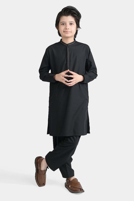 Boys Poly Viscose Kurta Shalwar Suit (Blended)-BLACK